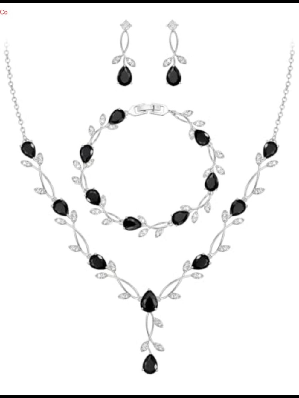 Cubic Zirconia Pearl Leaf Bridal Jewelry Set Necklace Earrings Bracelet